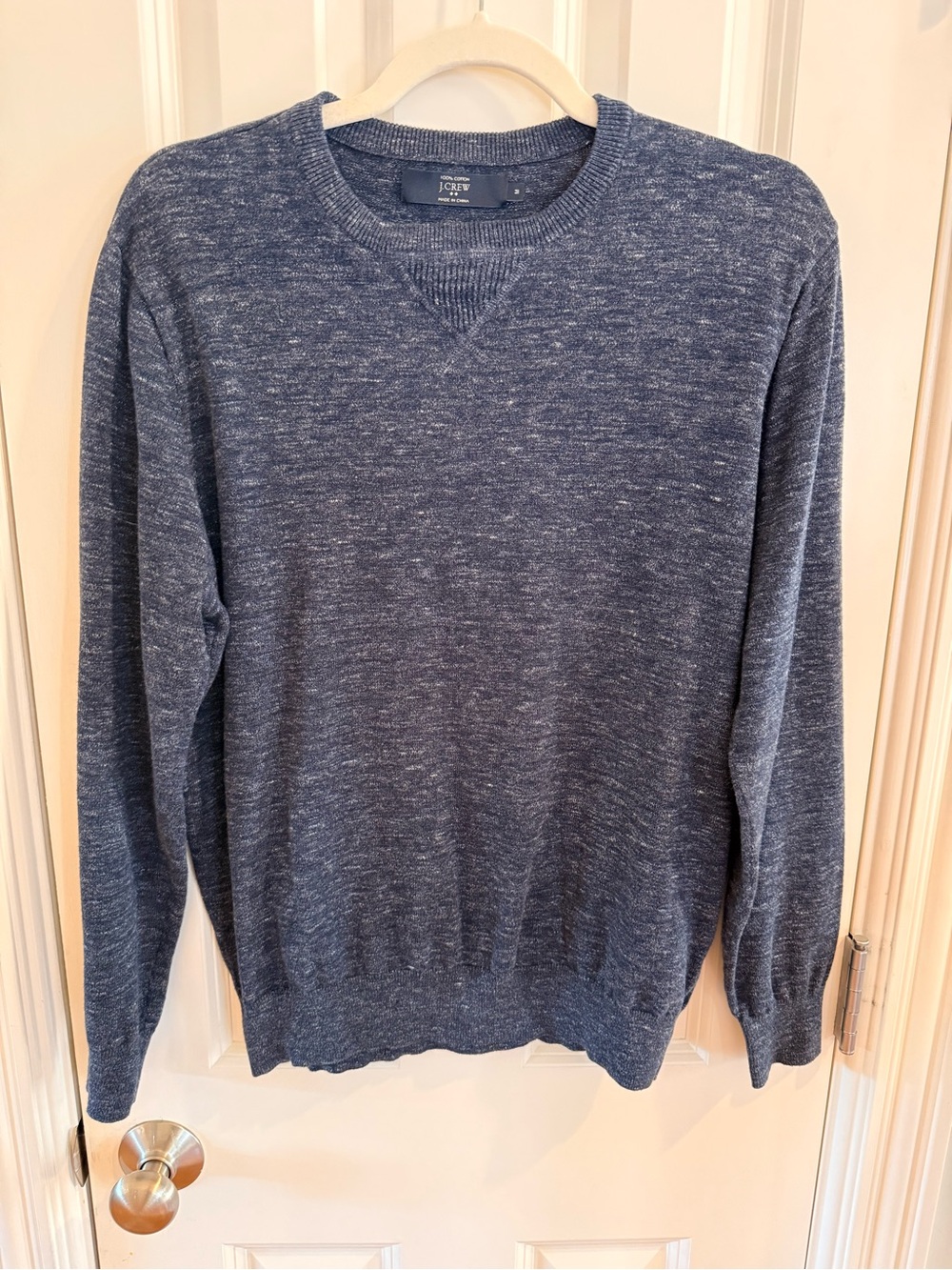 J. Crew Men's Heathered Navy Crewneck Sweater- Medium